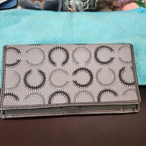 Coach Silver Gray Fabric Checkbook Cover
